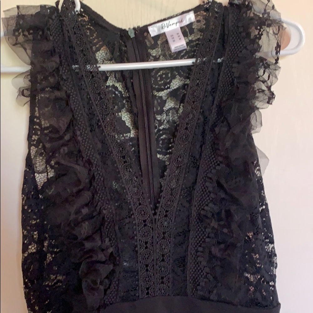Short black dress with lace top